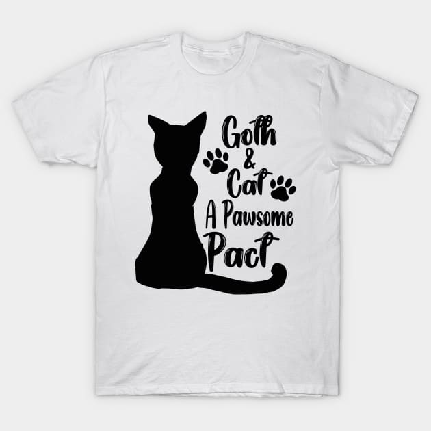 Goth & Cat: A Pawsome Pact T-Shirt by Skull Riffs & Zombie Threads